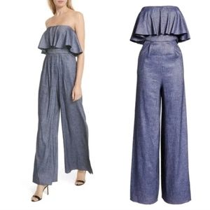 Milly Linen, Denim, Strapless, Jumpsuit, Size 2